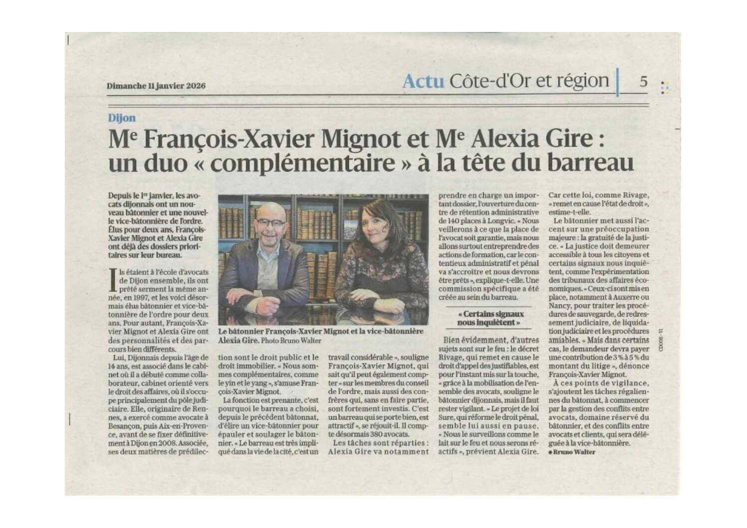 Présentation de Monsieur le Bâtonnier François-Xavier MIGNOT et Madame le Vice-Bâtonnier Alexia GIRE
